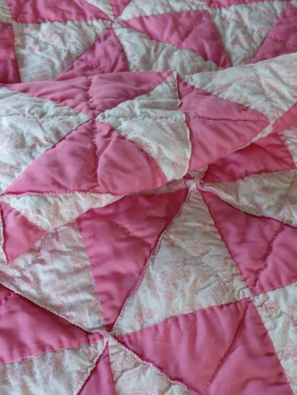 Pink Patchwork Lap Quilt -Appears Hand Stitched